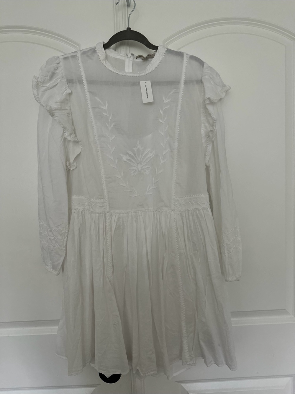 Banana Republic White Embroidered Neckline Dress